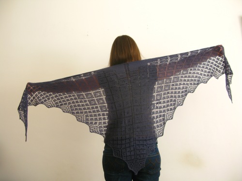 Asphodel Shawl lace knitting pattern by Littletheorem. Geometric lace design.